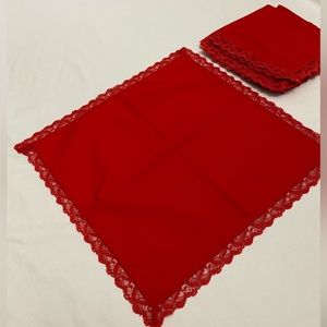 Beautiful Red Napkins with lace Trim - Lot of 8
